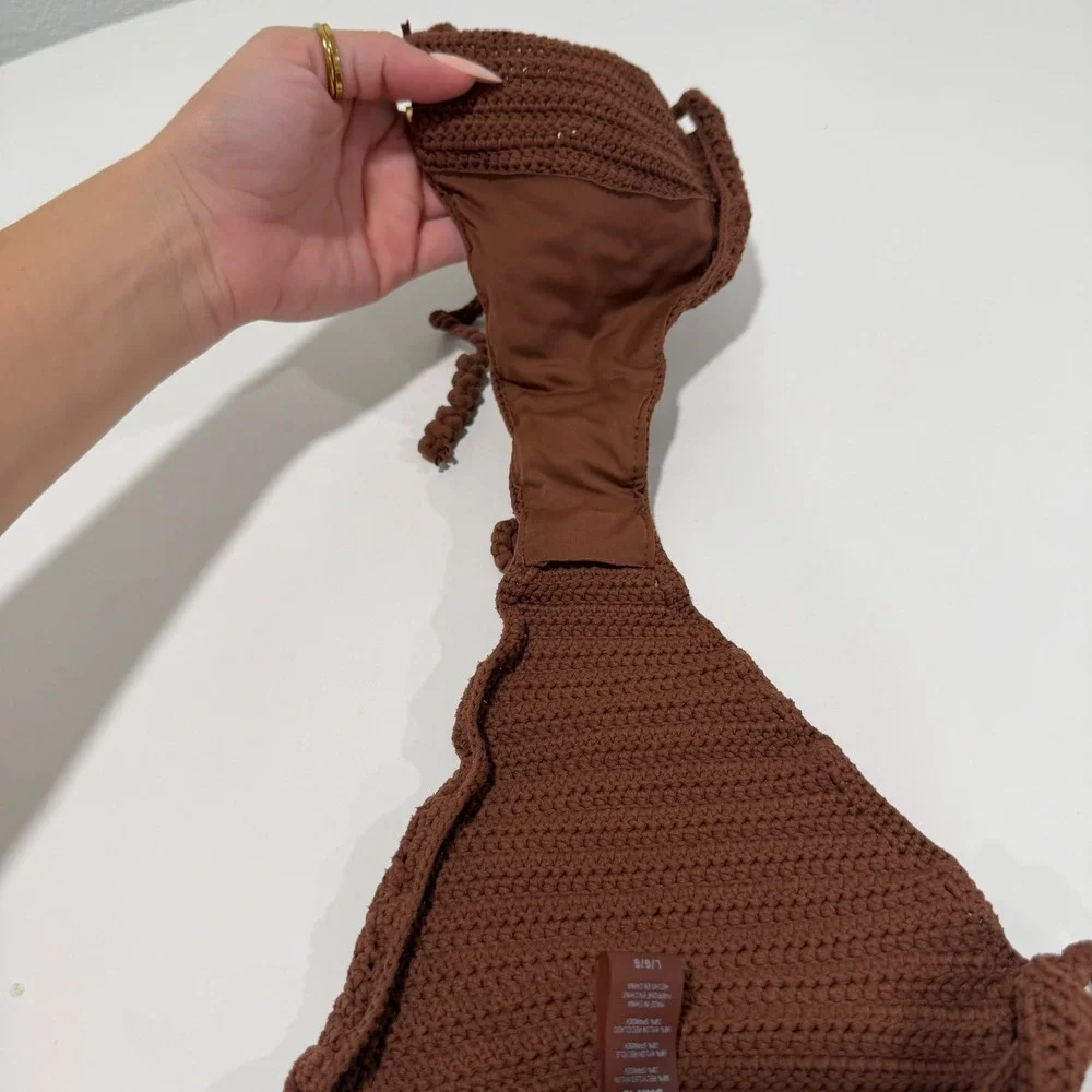 Skims Crochet Tie Bikini Bottom Chocolate Brown Size Large L/G/G Recycled Nylon